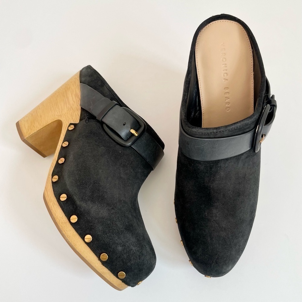 Veronica Beard Black Suede leather Dacey mule clogs 10.5